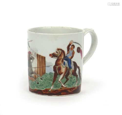 A Coalport Napoleonic mug c.1813, printed and colo...;