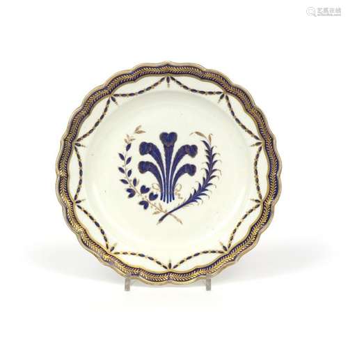 A Worcester dessert plate c.1790, decorated in blu...;