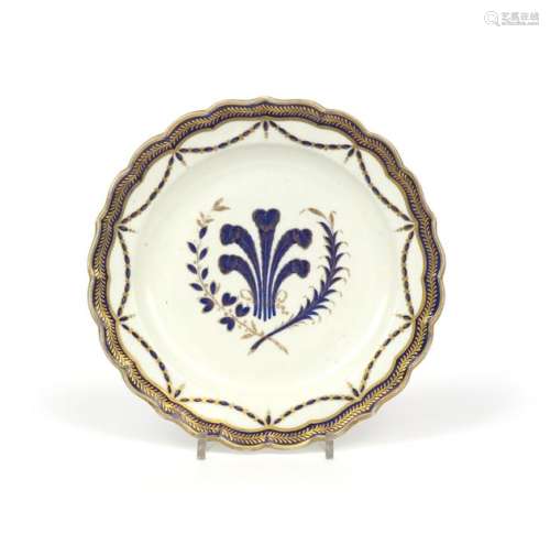 A Worcester dessert plate c.1790, decorated in blu...;