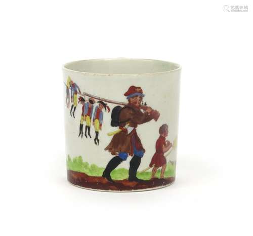 A Coalport Napoleonic mug c.1813, the cylindrical ...;