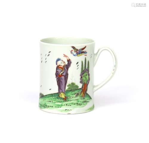A Worcester mug c.1756 58, the slightly tapering c...;