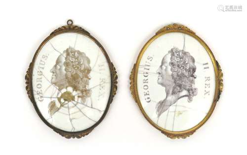 Two Battersea enamel portrait plaques c.1753 56, o...;