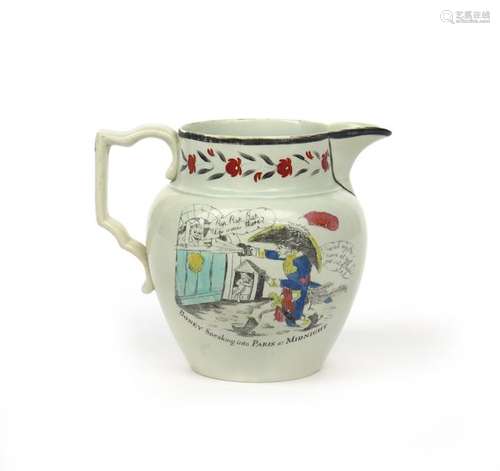 A rare pearlware Napoleonic jug c.1813, printed an...;