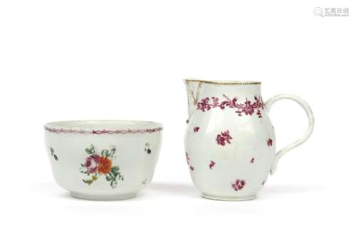 A Bristol milk jug and a sugar bowl c.1775, the ju...;