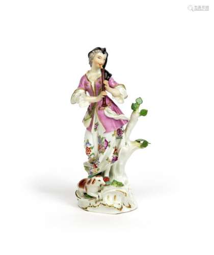 A Meissen figure of a musical shepherdess mid 18th...;