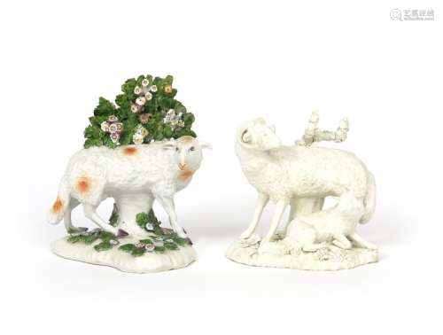 A rare Derby biscuit porcelain group of sheep c.17...;
