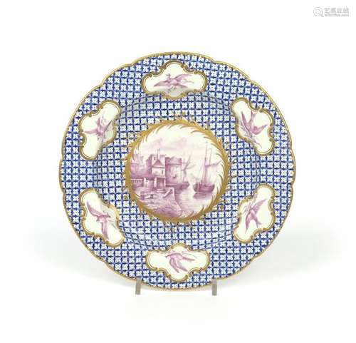 A Tournai plate c.1770, possibly outside decorated...;