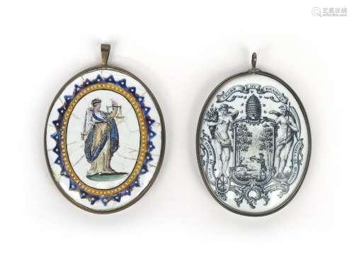 Two Birmingham or Liverpool enamel badges c.1770 a...;