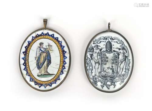 Two Birmingham or Liverpool enamel badges c.1770 a...;