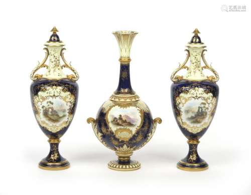 A composite garniture of three Coalport vases c.19...;
