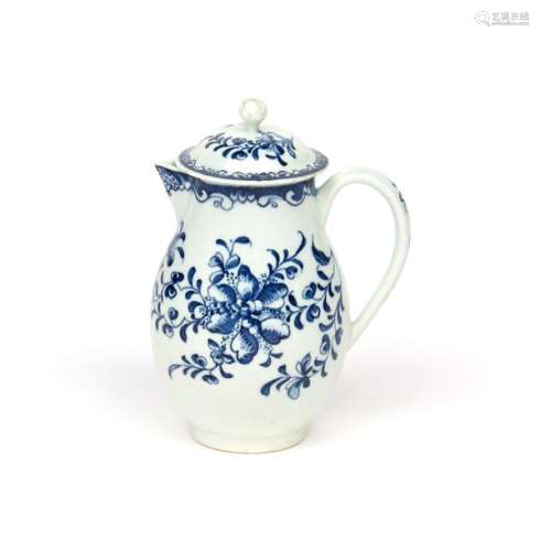 A Lowestoft blue and white hot water jug and cover...;