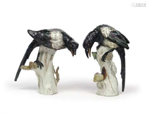 A large pair of Berlin models of magpies 19th/earl...;