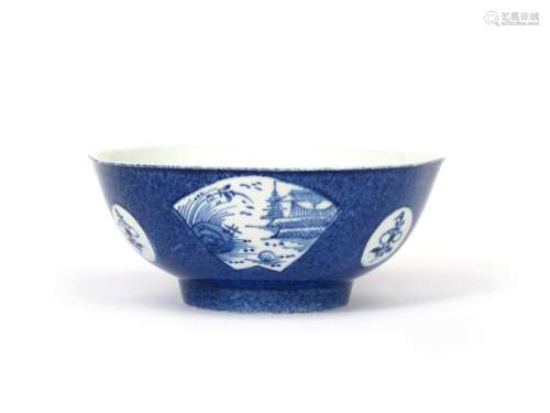 A Bow blue and white bowl c.1765, painted with a f...;