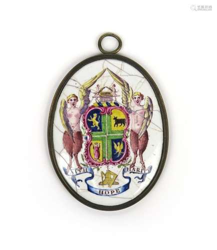 A Liverpool enamel armorial plaque late 18th/early...;