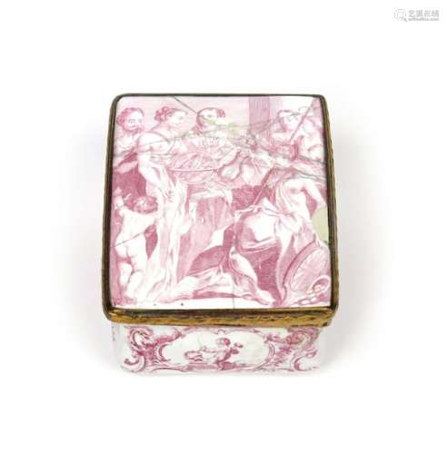 A Battersea enamel snuff box c.1750 55, the rectan...;