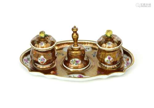 A Meissen inkstand or desk set mid 18th century, t...;