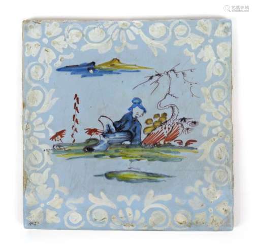 A Bristol delftware tile c.1765, painted in polych...;
