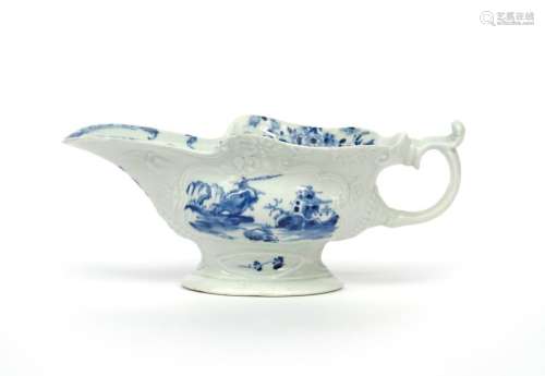 A large Worcester blue and white sauceboat c.1755,...;