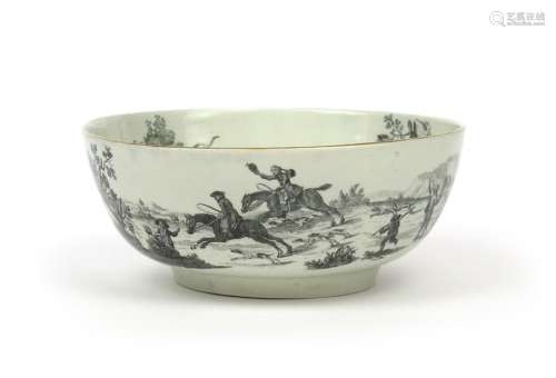 A good Worcester printed punch bowl c.1770 75, the...;