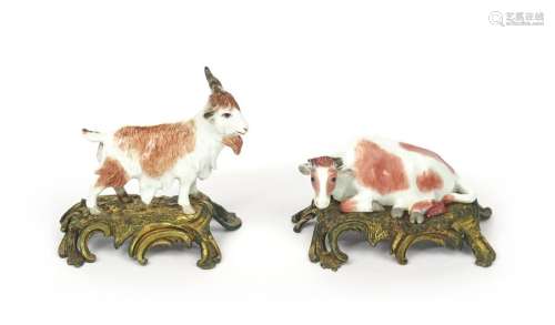 Two Meissen ormolu mounted animal figures mid 18th...;