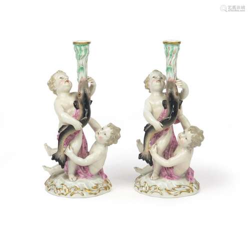 Two Meissen figural candlesticks 19th century, eac...;