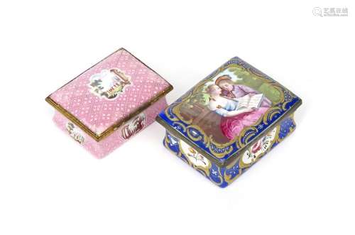 Two Staffordshire enamel snuff boxes c.1765 75, of...;