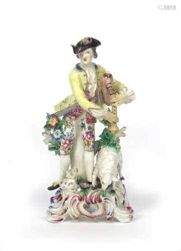 A large Bow figure of a bagpiper c.1760, after a M...;