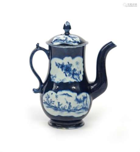 A Lowestoft blue and white coffee pot and cover c....;