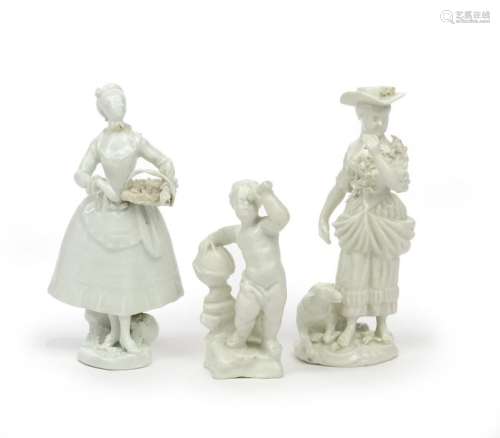 Three Continental porcelain white glazed figures 1...;