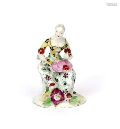 A Derby Pale Family figure of a girl c.1756 59, se...;