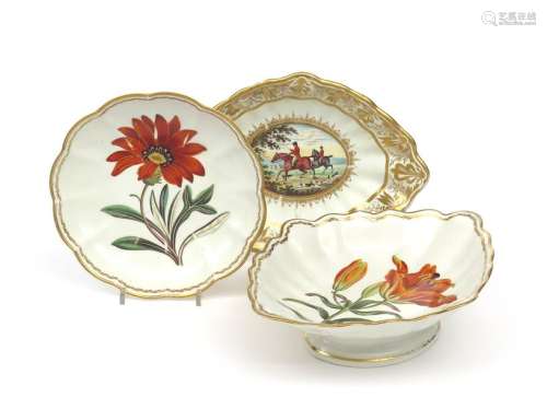 A Derby botanical tazza and a dish c.1790, boldly ...;
