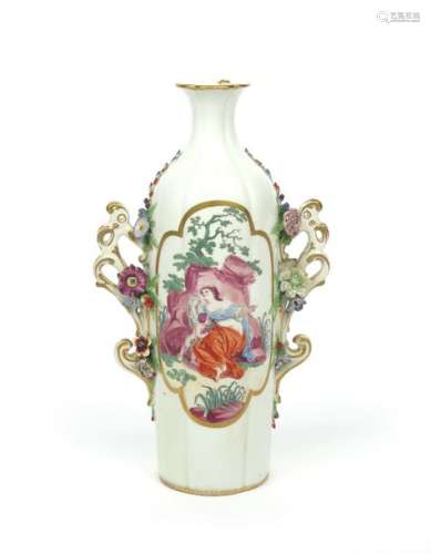 A tall Chelsea Derby vase c.1760 65, the slender h...;