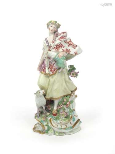 A large and rare Chelsea figure of a shepherdess c...;