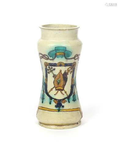 A Talavera maiolica armorial albarello early 18th ...;