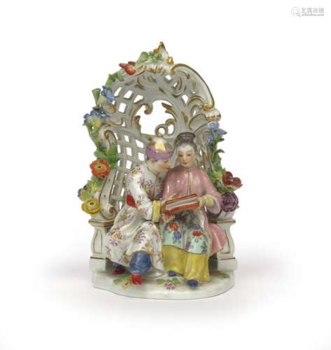 A Meissen chinoiserie arbour figure group 20th cen...;