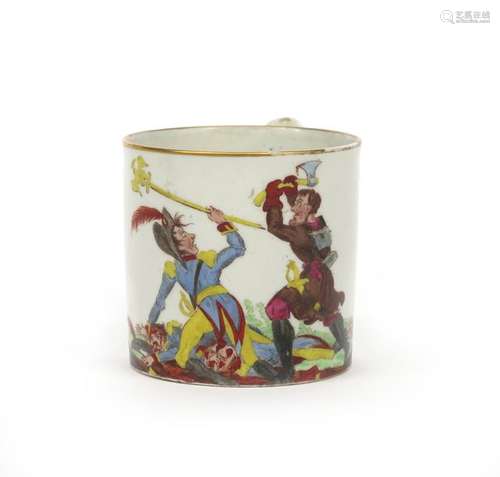 A Coalport Napoleonic mug c.1813, printed and colo...;