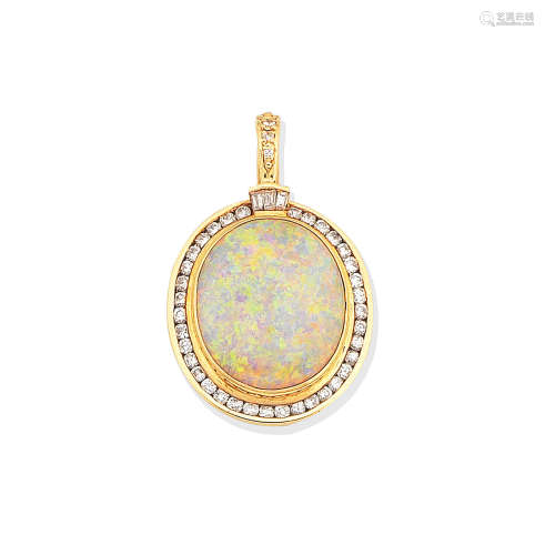 An opal and diamond pendant