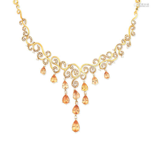 A topaz and diamond fringe necklace, by H. Stern