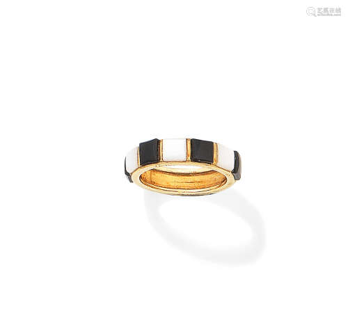 An onyx and mother-of-pearl ring, by Cartier