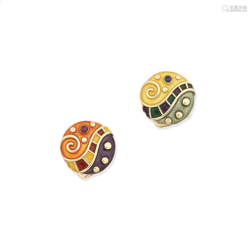 A pair of enamel cufflinks, by Amr Shaker