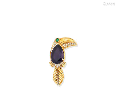 An amethyst and gem-set toucan brooch, by Tiffany, 1988