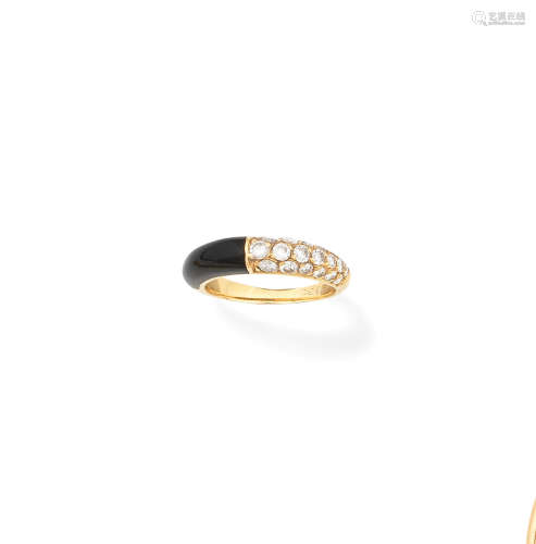 An onyx and diamond ring, by Cartier