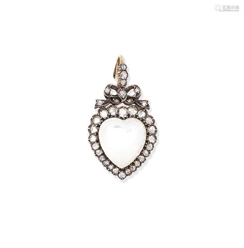 (2) A moonstone and diamond heart brooch/pendant, circa 1890