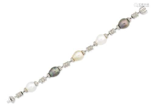 A cultured pearl and diamond bracelet, by Valente