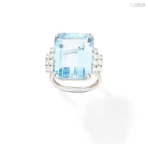 An aquamarine and diamond ring