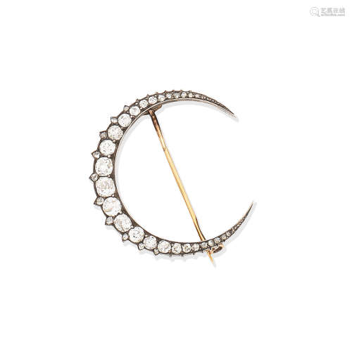 A diamond crescent brooch, circa 1890