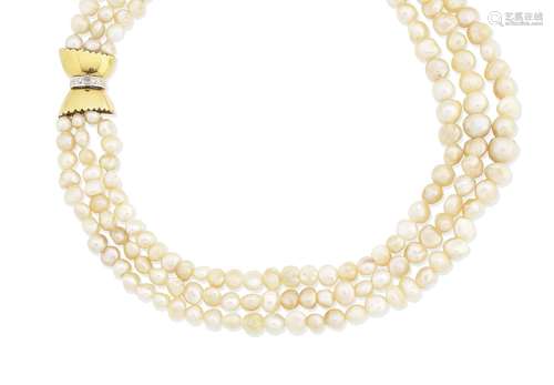 A natural pearl and diamond necklace