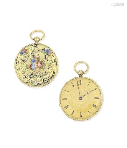 A 19th century enamel and gold pocket watch