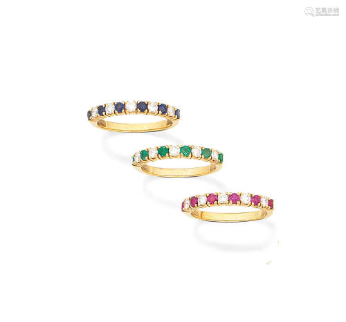 Three gem-set half-eternity rings