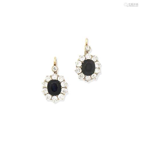 A pair of sapphire and diamond cluster earrings